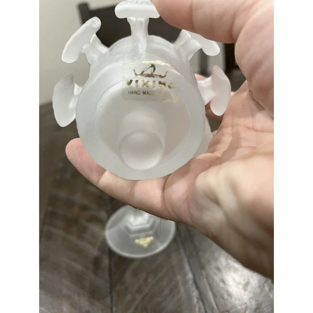 Viking Finnish Crown Satin Crystal Glass‎ Peg Votive Candle Stick Label